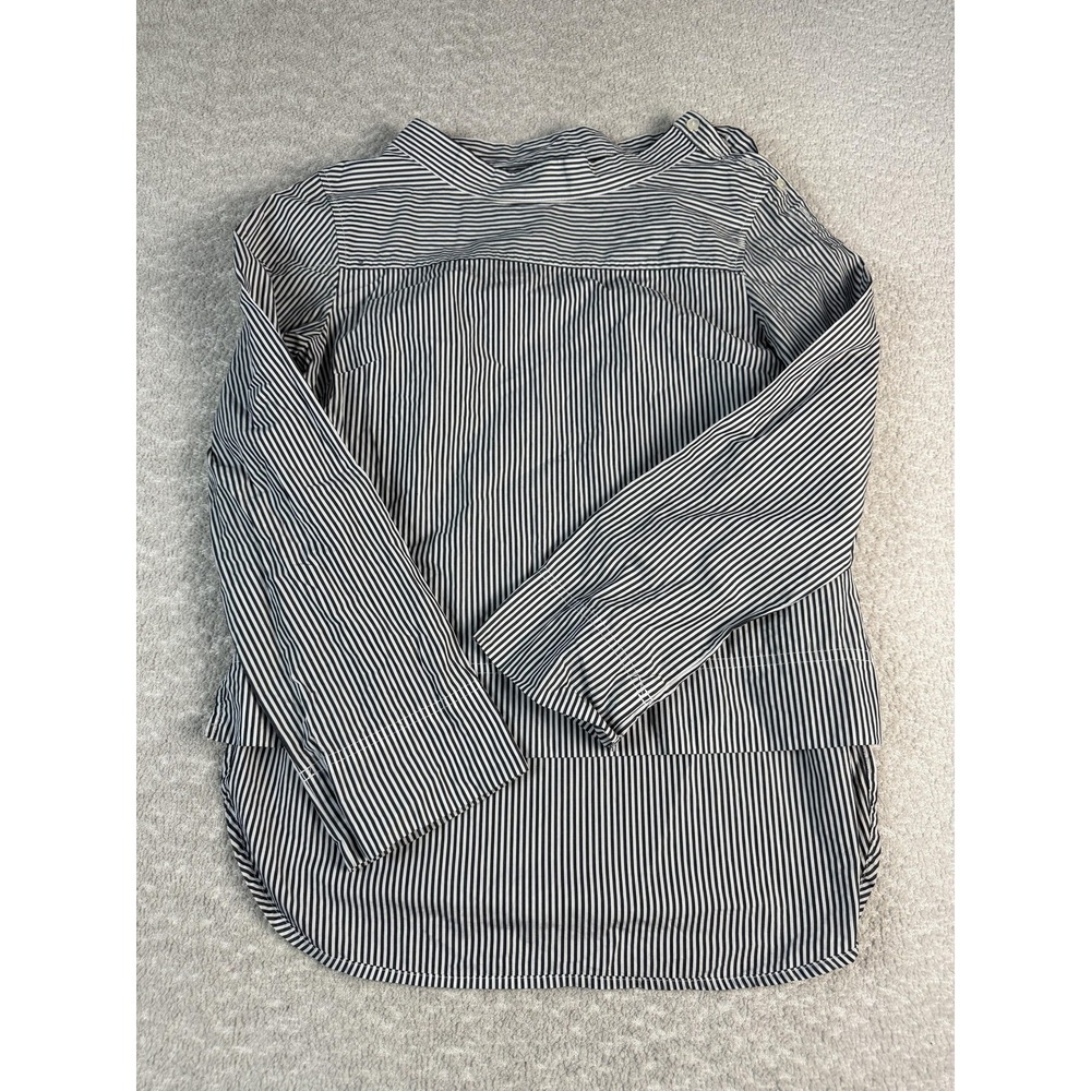 J Crew Shirt Womens 6 Blue White Stripe Long Sleeve High Low Hem‎ Cotton Tunic